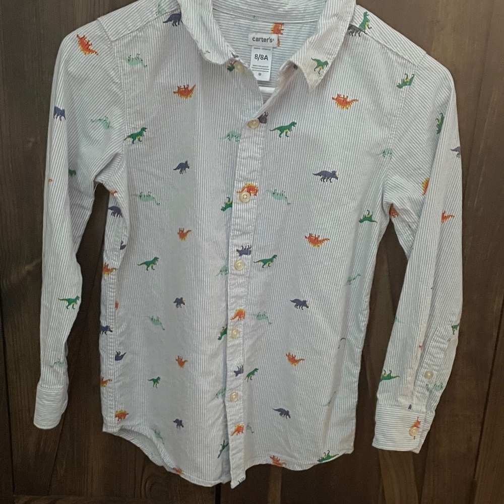 Carter's Kids' Dinosaur Button-Down Shirt - White with Multicolor Dinosaurs